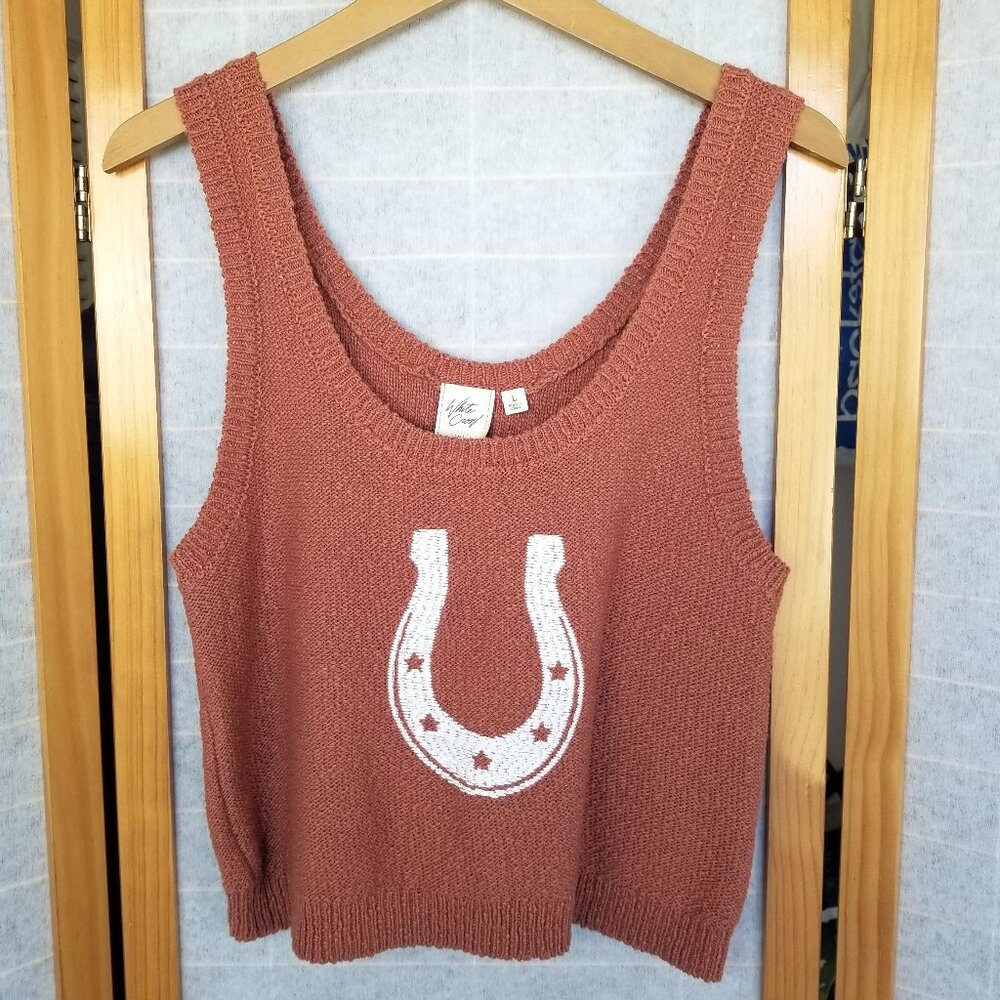 White Crow Women's Horseshoe Cropped Sweater Tank Size Large Western Equestrian